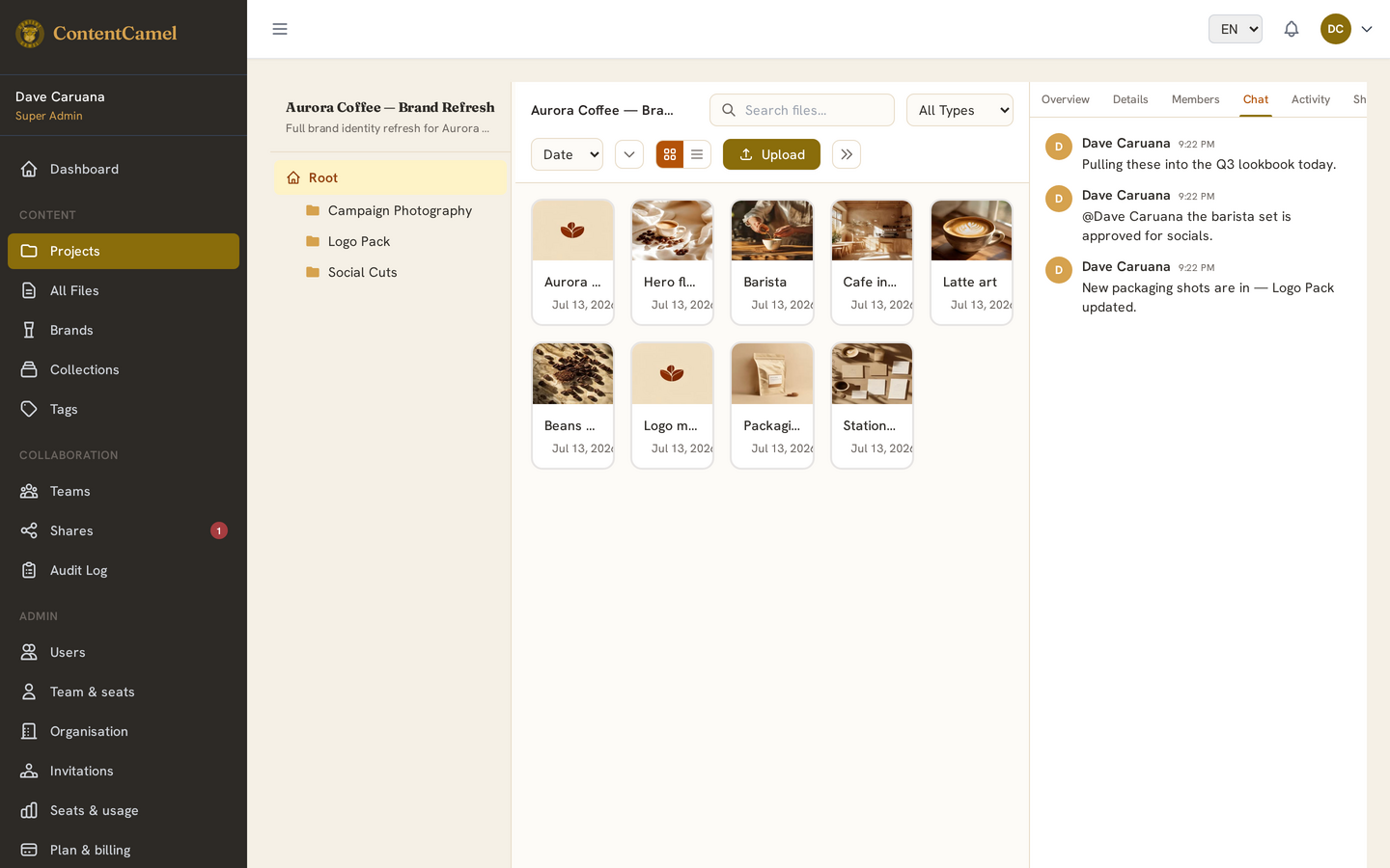 A project message board with @mentions
