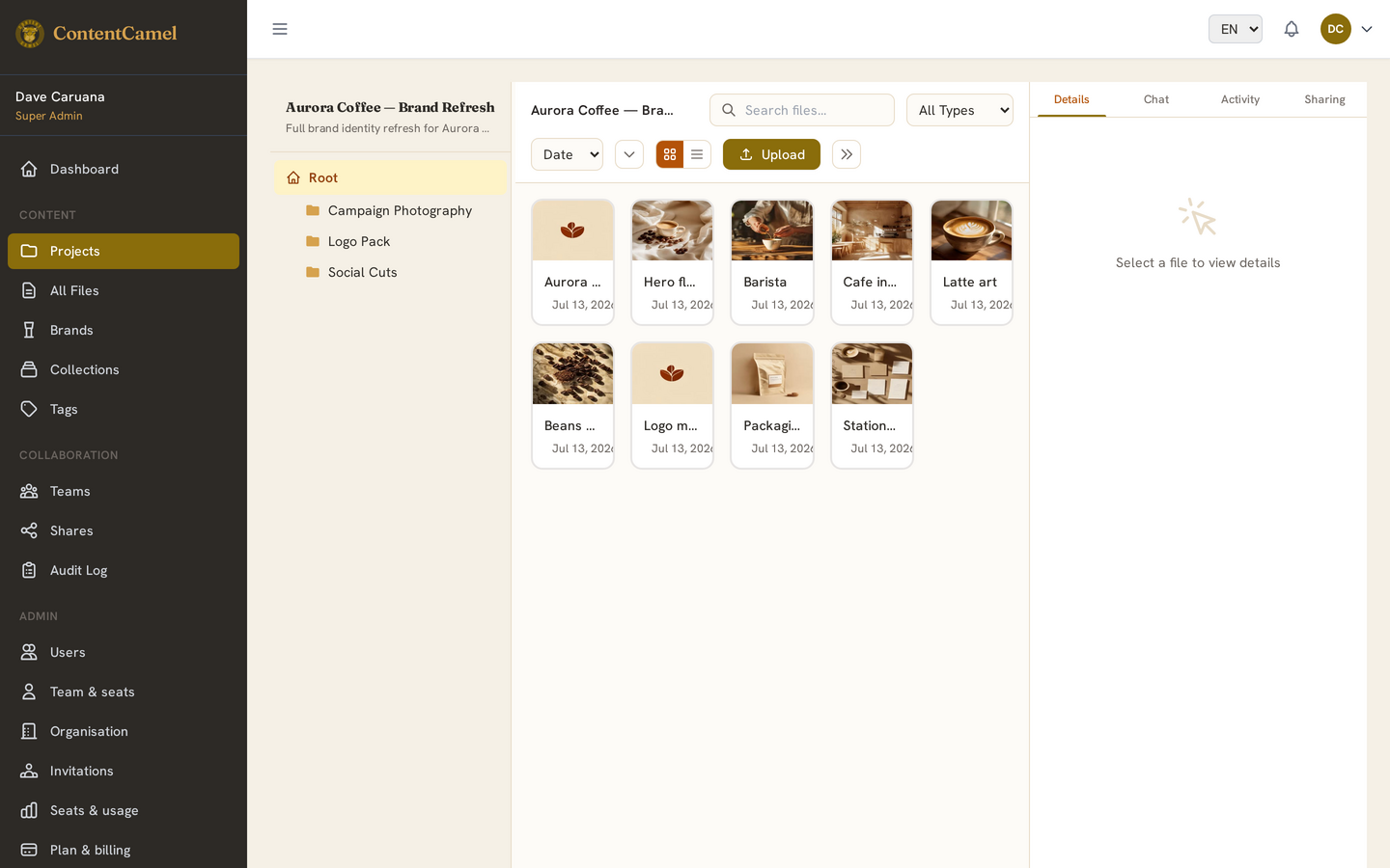 A project: tidy folders, roles at project level